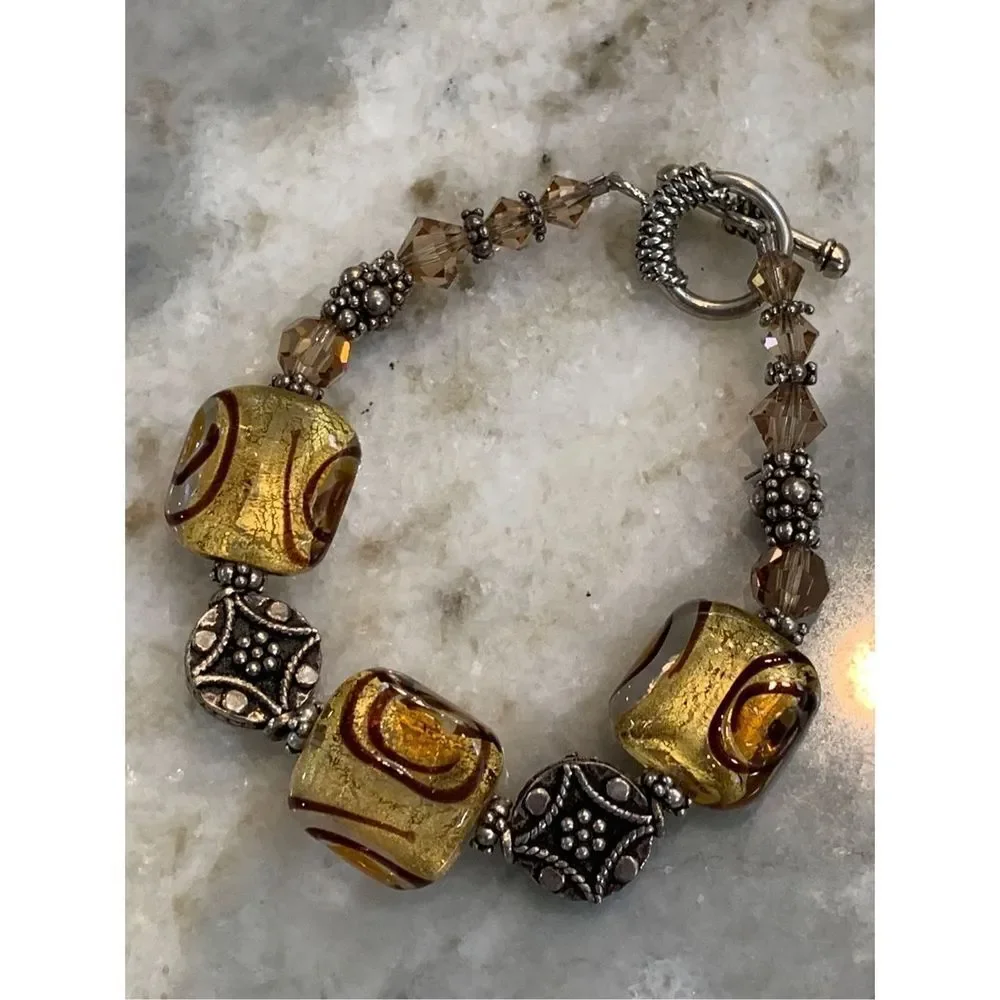 Austria Crystals and Murano Glass Sterling Silver Bracelet #handmade #Italy